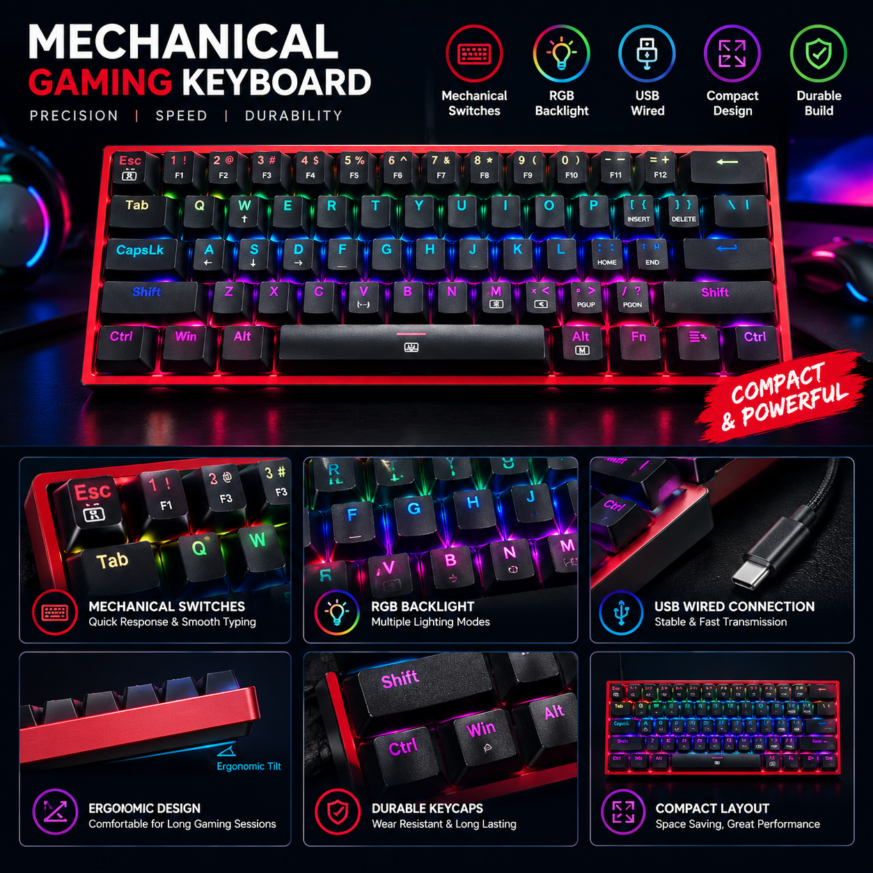 Redragon Fizz RGB Wired Mechanical Gaming Keyboard