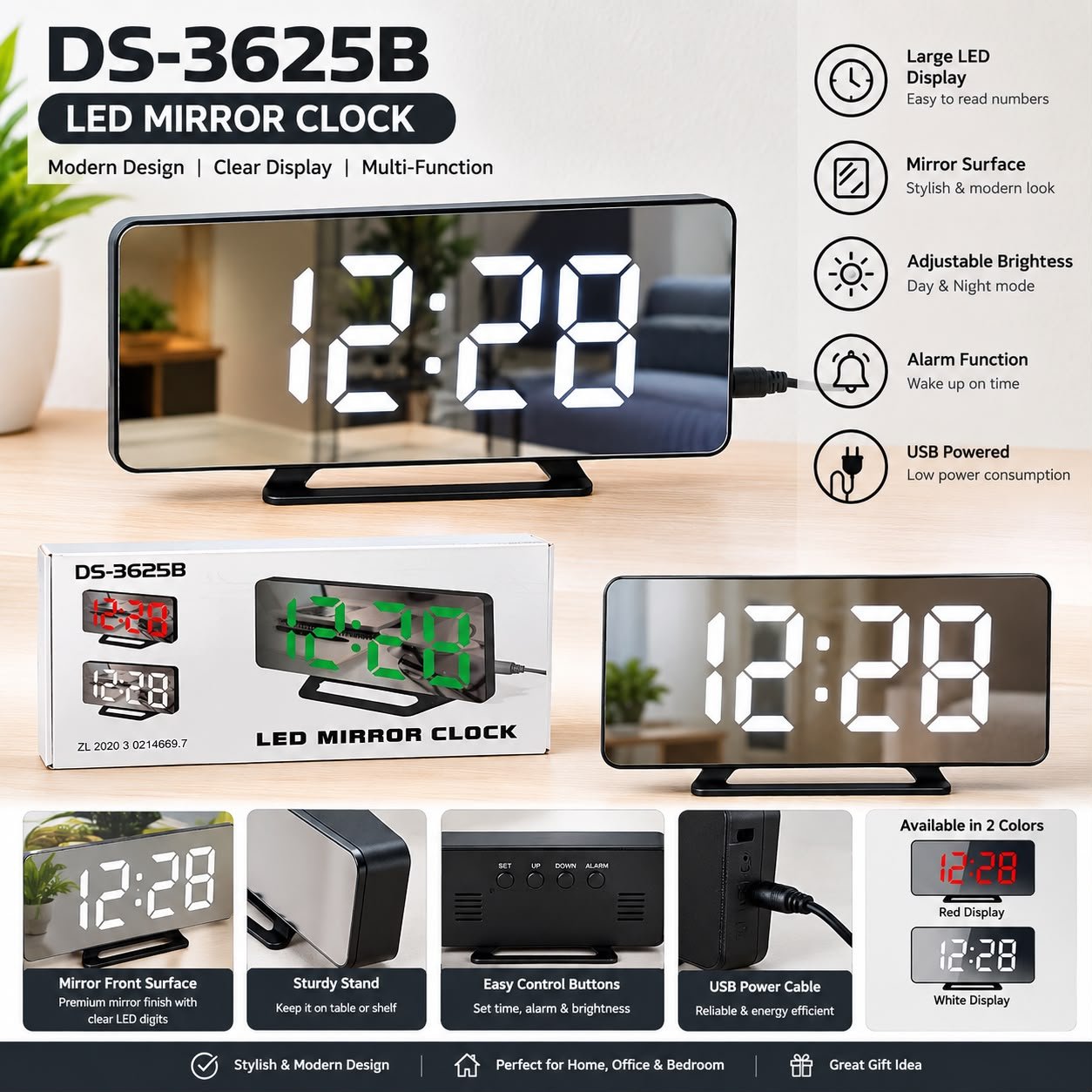 Led Mirror Clock DS-3625B