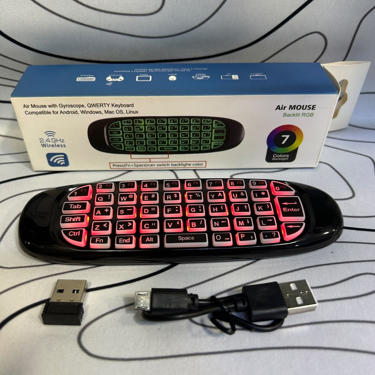 RGB Air Mouse With Gyroscope, Qwerty Keyboard 2.4GHz Wireless