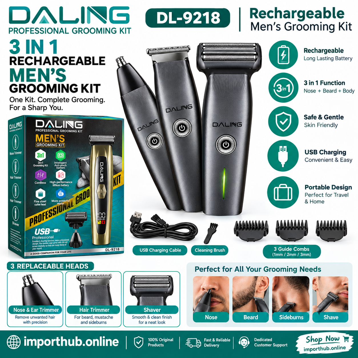 Daling DL-9218 3-in-1 Rechargeable Men's Grooming Kit