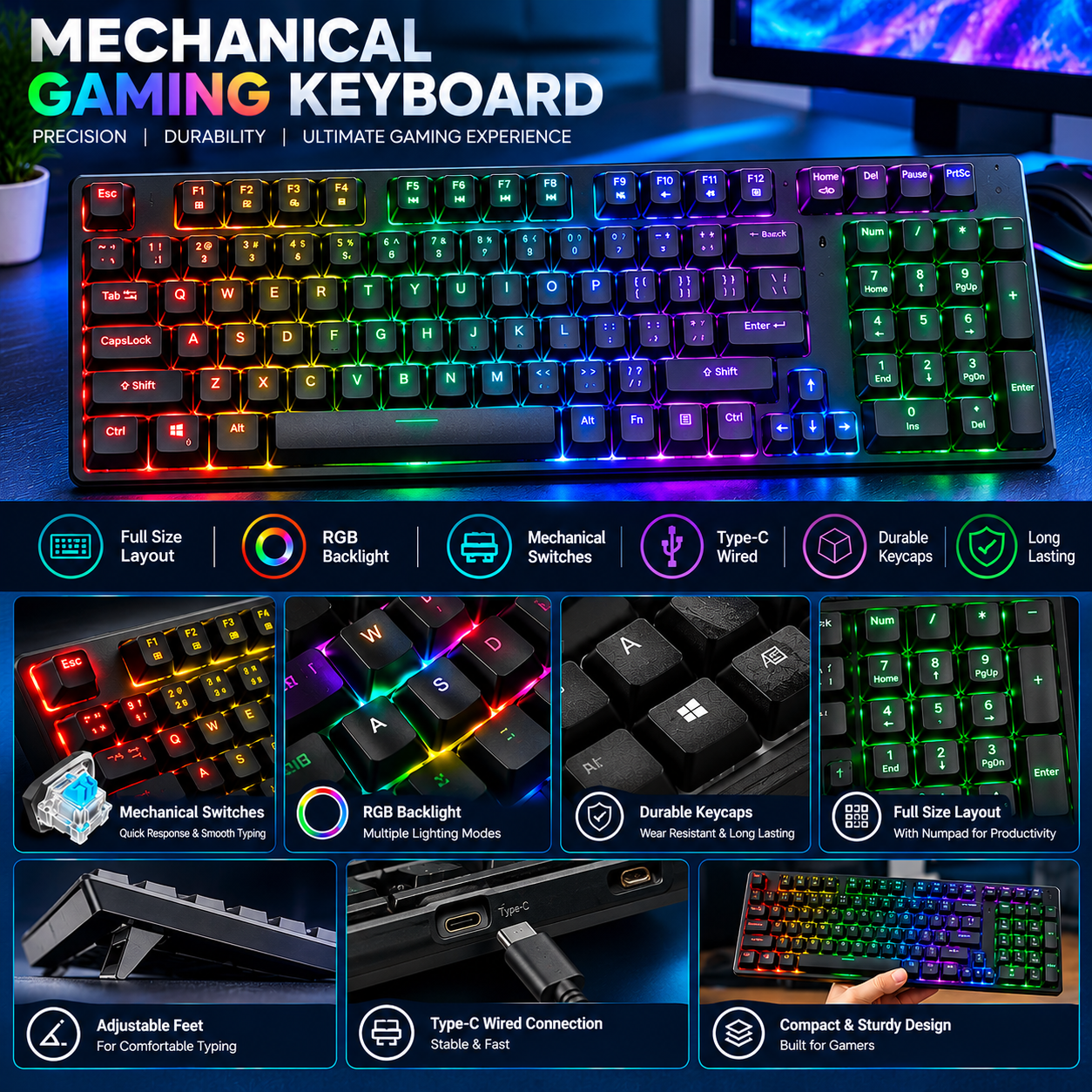Bluetooth + 2.4G Wired RGB Gaming Keyboard