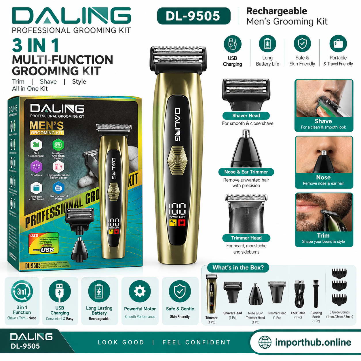 Daling DL-9505 3-in-1 Rechargeable Men's Grooming Kit